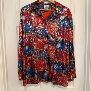 Like New Vintage Oraré Abstract Patchwork Metallic Button Up Blouse